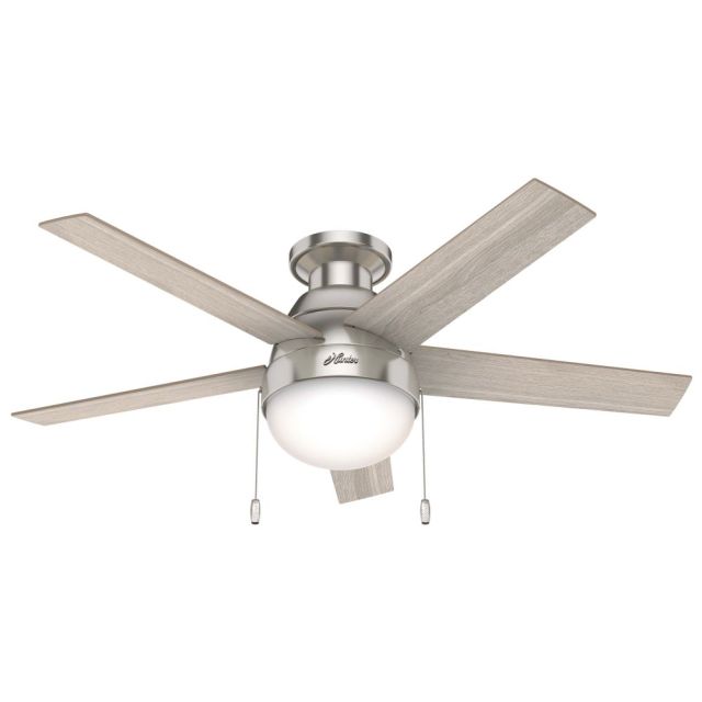 Hunter Anslee 46 inch 5 Blade Flush Mount LED Ceiling Fan in Brushed Nickel with Light Gray Oak-Natural Wood Blade 50278