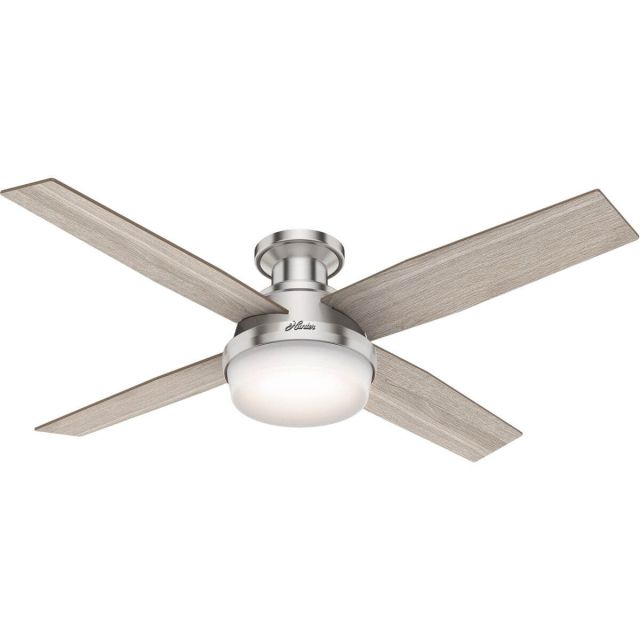 Hunter Dempsey 52 inch 4 Blade Flush Mount LED Ceiling Fan in Brushed Nickel with Light Gray Oak-Natural Wood Blade 50283