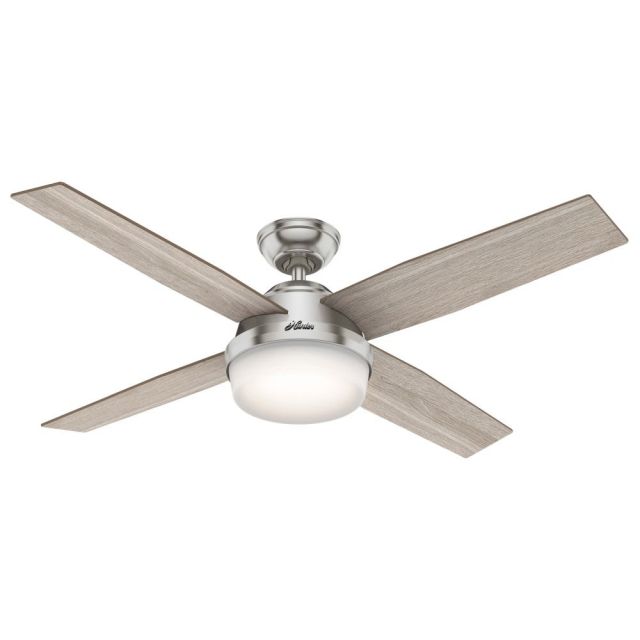 Hunter 50284 Dempsey 52 inch 4 Blade LED Ceiling Fan in Brushed Nickel with Light Gray Oak-Natural Wood Blade
