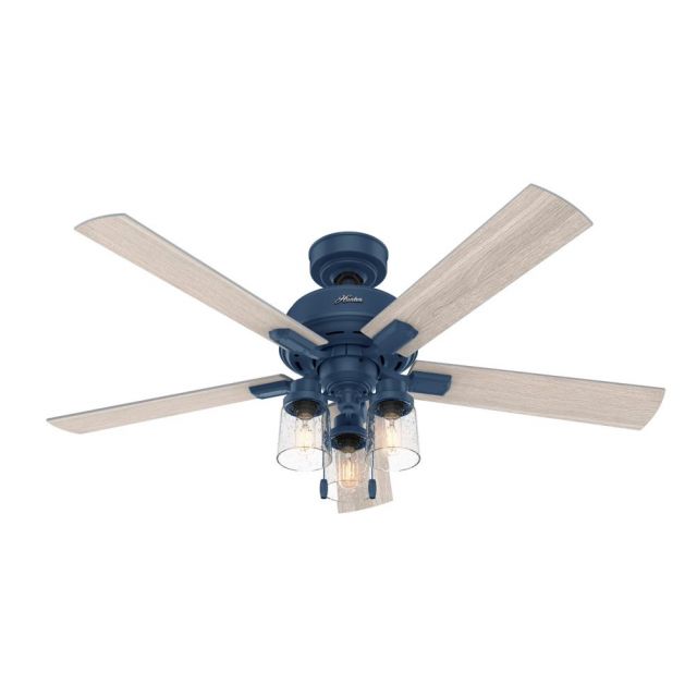 Hunter 50310 Hartland 52 inch 5 Blade LED Ceiling Fan in Indigo Blue with Light Gray Oak Blade