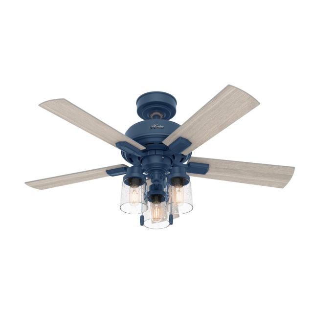 Hunter 50328 Hartland 44 inch 5 Blade LED Ceiling Fan in Indigo Blue with Light Gray Oak Blade