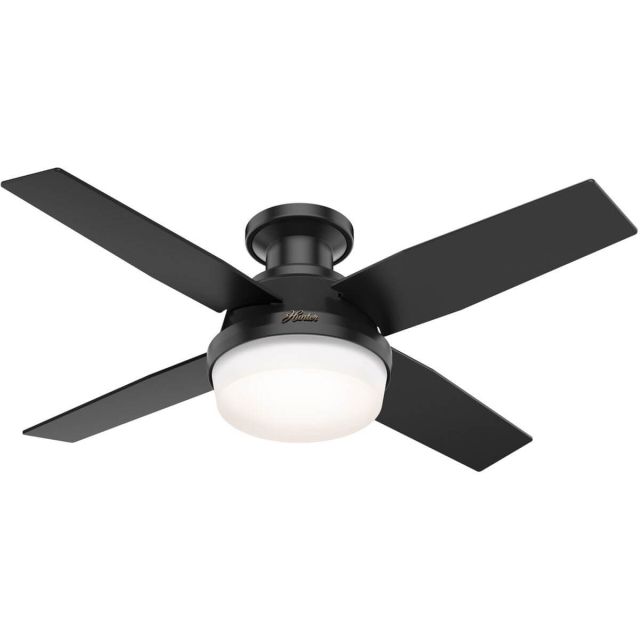 Hunter Dempsey 44 inch 4 Blade Flush Mount LED Outdoor Ceiling Fan in Matte Black with Matte Black-Dark Walnut Blade 50400