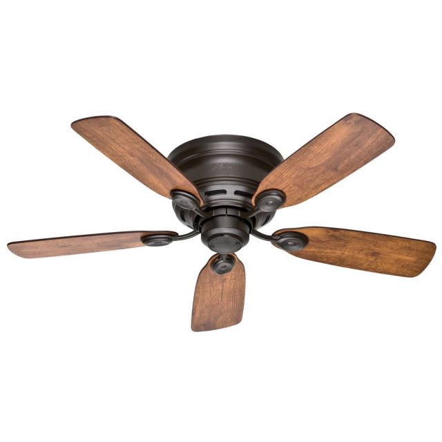 Hunter Low Profile 42 inch 5 Blade Pull Chain Flush Fan in New Bronze with Weathered Oak-Wine Country Blade 51061