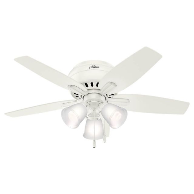 Hunter 51077 Newsome Low Profile 3 Light 42 Inch Ceiling Fan In Fresh White With 5 Fresh White Blade And Frosted Glass