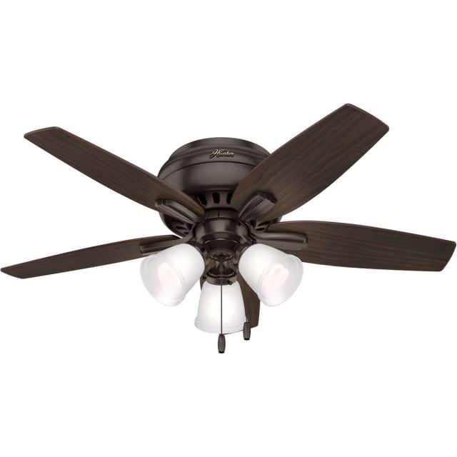 Hunter 51078 Newsome 3 Light 42 Inch Ceiling Fan In Premier Bronze With 5 Roasted Walnut Blade And Cased White Glass