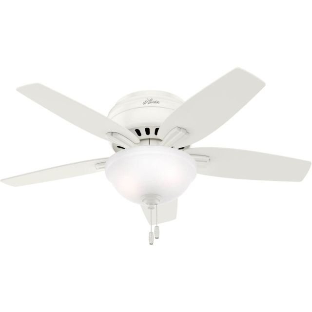 Hunter 51080 Newsome 42 Inch 2 Light ceiling fan In Fresh White With 5 Fresh White Blade And Clear Frosted Glass