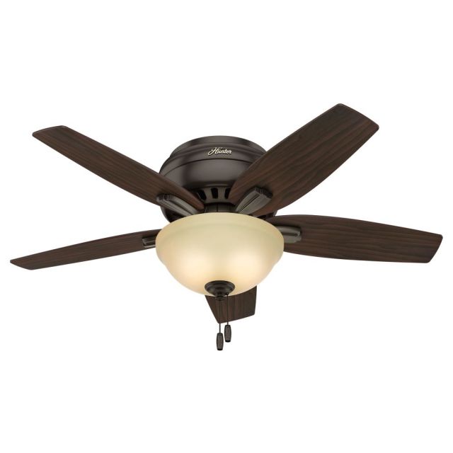 Hunter 51081 Newsome 42 Inch 2 Light ceiling fan In Premier Bronze With 5 Roasted Walnut Blade And Frosted Amber Glass