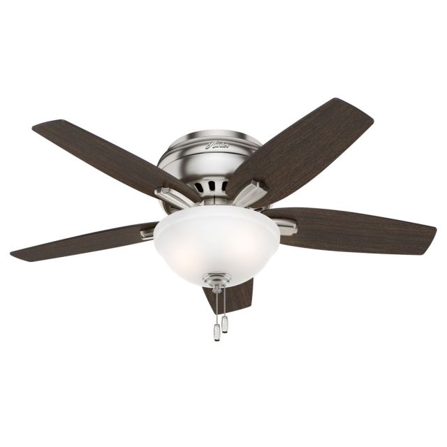 Hunter Newsome 42 Inch 2 Light ceiling fan In Brushed Nickel 5 Medium Walnut Blade And Cased White Glass - 51082
