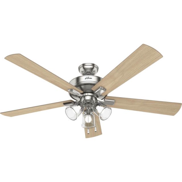 Hunter 51097 Crestfield 60 inch 5 Blade Pull Chain LED Ceiling Fan in Brushed Nickel with Natural Wood Blade