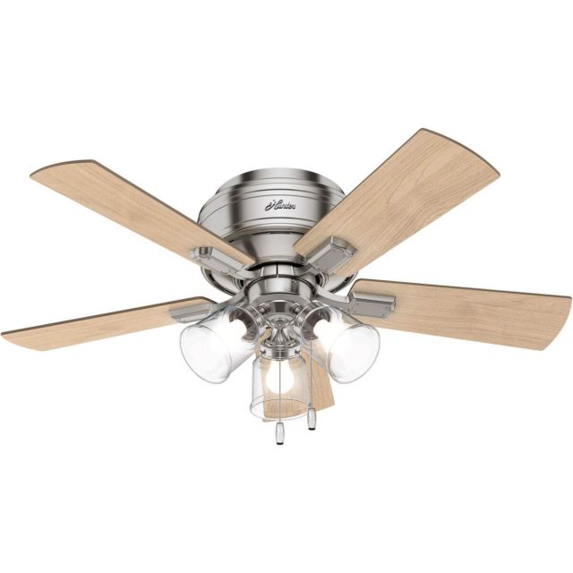 Hunter 52154 Crestfield 42 inch 5 Blade Flush Mount LED Ceiling Fan in Brushed Nickel with Bleached Grey Pine-Natural Wood Blade