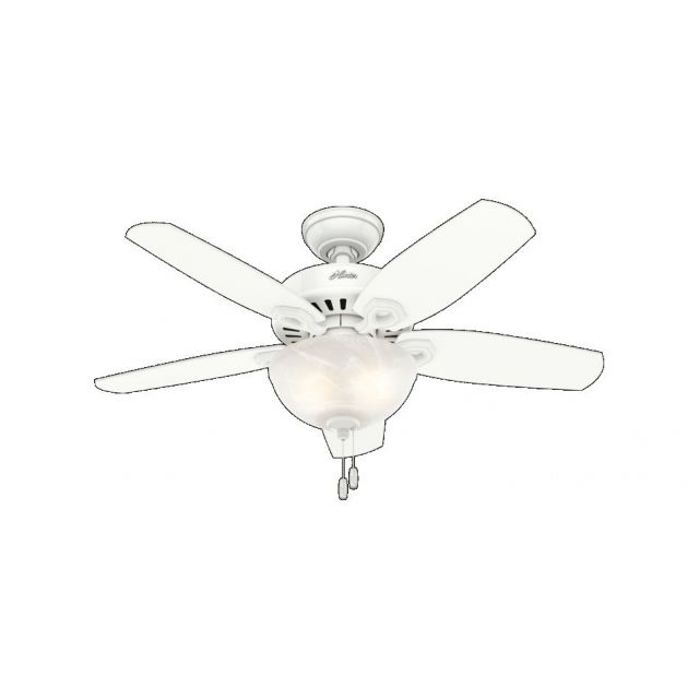 Hunter Builder 2 Light 42 Inch Ceiling Fans In Snow White 5 Snow White Blade And Swirled Marble Glass - 52217