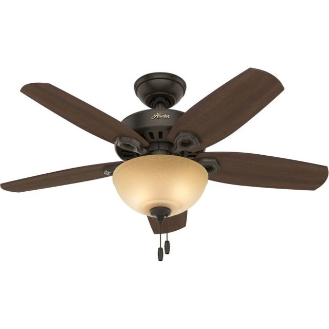 Hunter 52218 Builder 2 Light 42 Inch Ceiling Fans In New Bronze With 5 Brazilian Cherry Blade And Toffee Glass