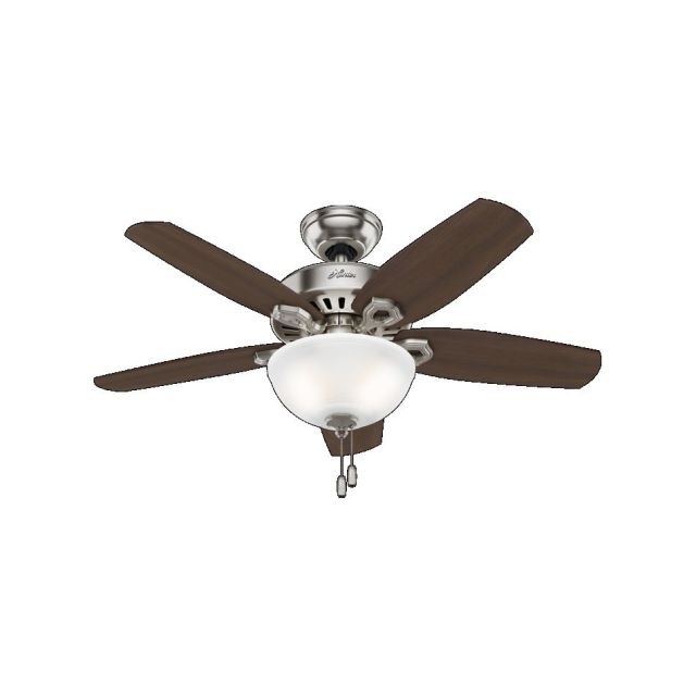 Hunter 52219 Builder 2 Light 42 Inch Ceiling Fans In Brushed Nickel With 5 Brazilian Cherry Blade And Cased White Glass