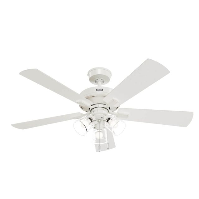 Hunter 52535 Crestfield 52 inch 5 Blade Pull Chain LED Ceiling Fan in Fresh White with Fresh White-Drifted Oak Blade