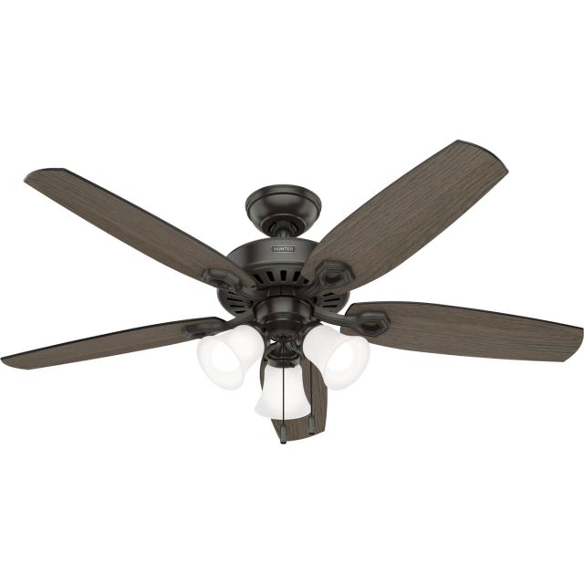 Hunter 52732 Builder 52 inch 5 Blade Pull Chain LED Ceiling Fan in Noble Bronze with Reversible Greyed Walnut-Dark Gray Oak Blades
