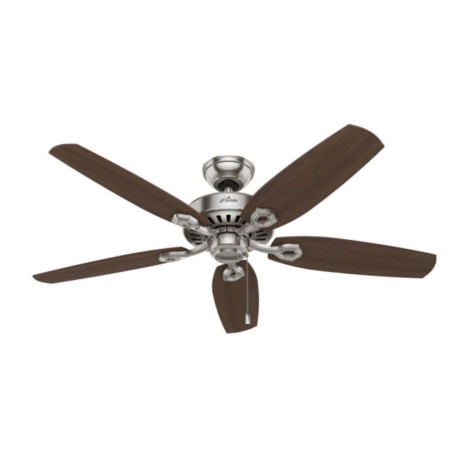 Hunter Builder 52 inch 5 Blade Pull Chain Ceiling Fan in Brushed Nickel with Brazilian Cherry-Harvest Mahogany Blade 53241
