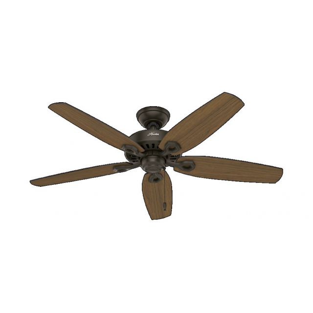 Hunter 53292 Builder 52 Inch Outdoor Ceiling Fans In New Bronze With 5 Stained Oak Blade