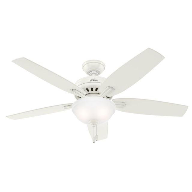 Hunter 53310 Newsome 52 Inch 2 Light Ceiling Fan In Fresh White With 5 Fresh White Blade And Clear Frosted Glass