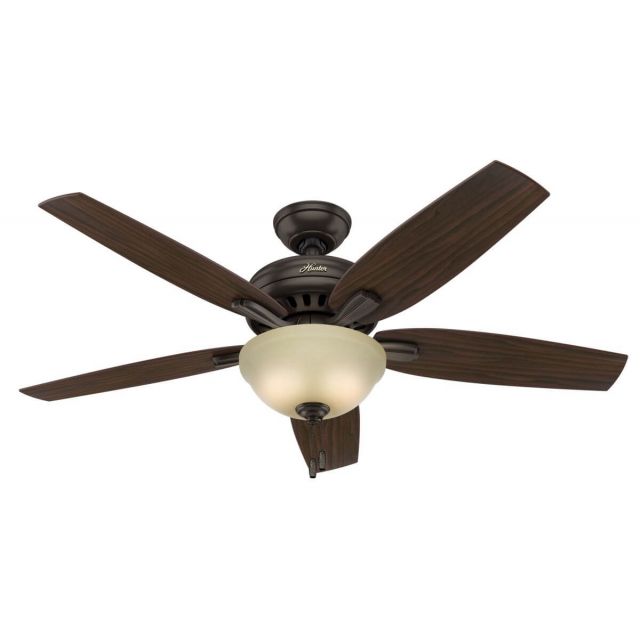 Hunter 53311 Newsome 52 inch 5 Blade Pull Chain LED Ceiling Fan in Premier Bronze with Roasted Walnut-Yellow Walnut Blade
