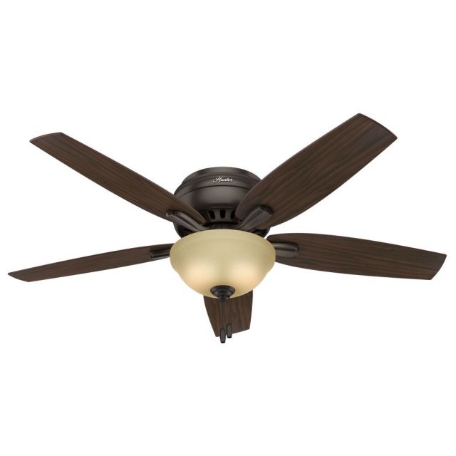 Hunter Newsome 52 Inch 2 Light Ceiling Fan In Premier Bronze 5 Roasted Walnut Blade And Frosted Amber Glass - 53314