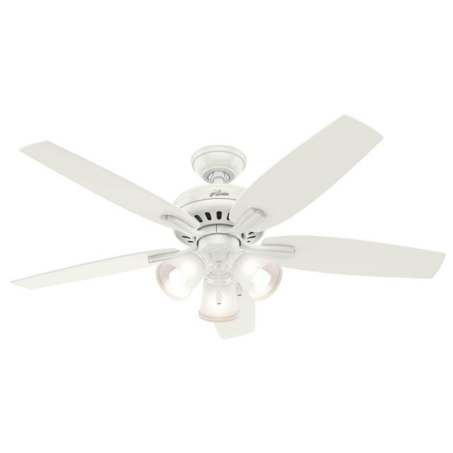 Hunter Newsome 52 inch 5 Blade Pull Chain LED Ceiling Fan in Fresh White with Fresh White-Light Oak Blade 53316