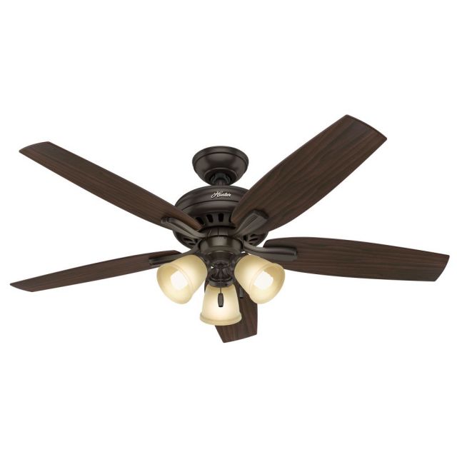 Hunter 53317 Newsome 52 Inch 3 Light Ceiling Fan In Premier Bronze With 5 Roasted Walnut Blade And Frosted Amber Glass