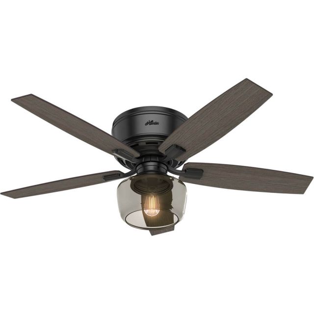 Hunter 53393 Bennett 1 LED Light 52 Inch Ceiling Fans In Matte Black With 5 Grey Walnut Blade And Smoked Glass