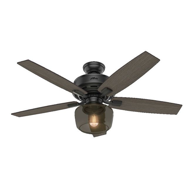 Hunter Bennett 1 LED Light 52 Inch Ceiling Fans In Matte Black 5 Grey Walnut Blade And Smoked Glass - 54187