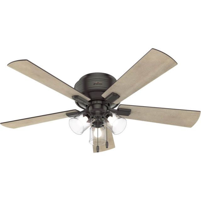 Hunter 54208 Crestfield 52 inch 5 Blade Flush Mount LED Ceiling Fan in Noble Bronze with Bleached Grey Pine-Greyed Walnut Blade