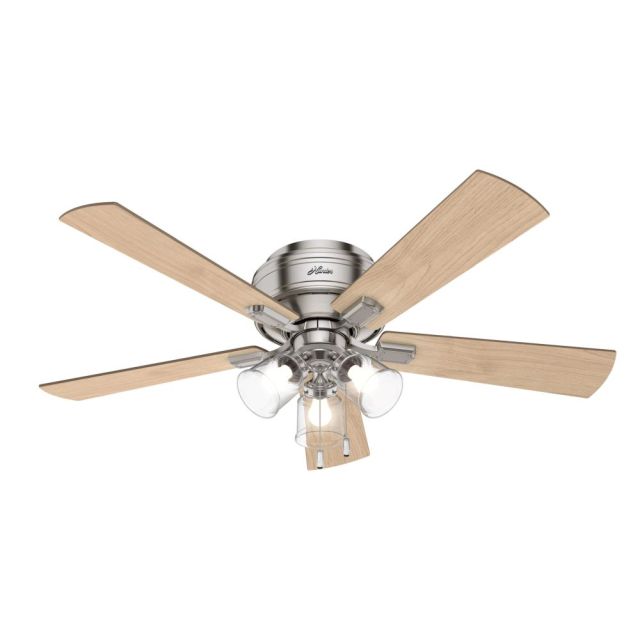 Hunter 54209 Crestfield 52 inch 5 Blade Flush Mount LED Ceiling Fan in Brushed Nickel with Bleached Grey Pine-Natural Wood Blade
