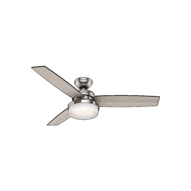 Hunter 59157 Sentinel 2 LED Light 52 Inch Ceiling Fans In Brushed Nickel With 3 Light Grey Oak Blade And Cased White Glass