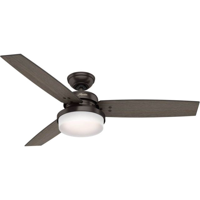 Hunter 59210 Sentinel 52 Inch 2 LED Light Ceiling Fan In Premier Bronze With 3 Grey Walnut Blade And Cased White Glass - Remote Included