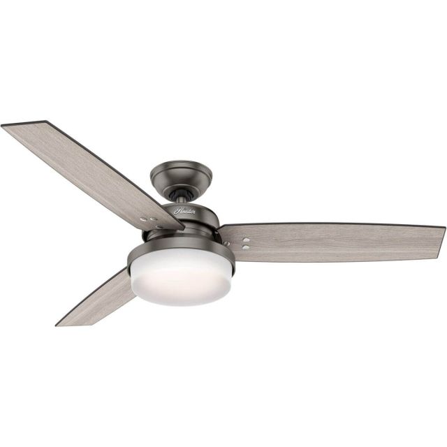 Hunter 59211 Sentinel 52 Inch 2 LED Light Ceiling Fan In Brushed Slate With 3 Light Grey Oak Blade And Cased White Glass - Remote Included