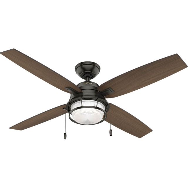 Hunter 59214 Ocala 2 LED Light 52 Inch Outdoor Ceiling Fans In Noble Bronze With 4 Roasted Maple Blade And Clear Glass