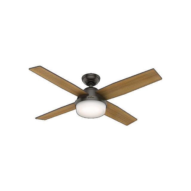 Hunter 59251 Dempsey 2 LED Light 52 Inch Ceiling Fans In Matte Black With 4 Matte Black Blade And Cased White Glass