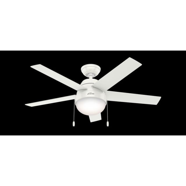 Hunter 59266 Anslee 46 Inch 2 Light Ceiling Fan In Fresh White With 5 Fresh White Blade And Cased White Glass