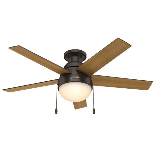 Hunter 59268 Anslee 46 Inch 2 Light Ceiling Fan In Premier Bronze With 5 American Walnut Blade And Amber Painted Glass