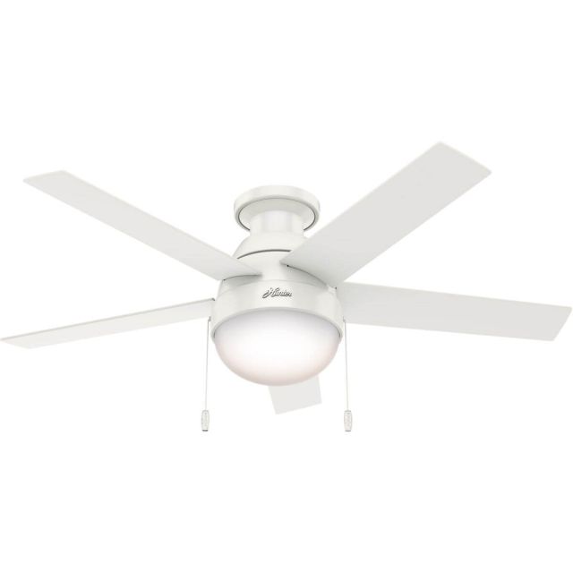 Hunter 59269 Anslee 46 Inch 2 Light Ceiling fan In Fresh White With 5 Fresh White Blade And Cased White Glass