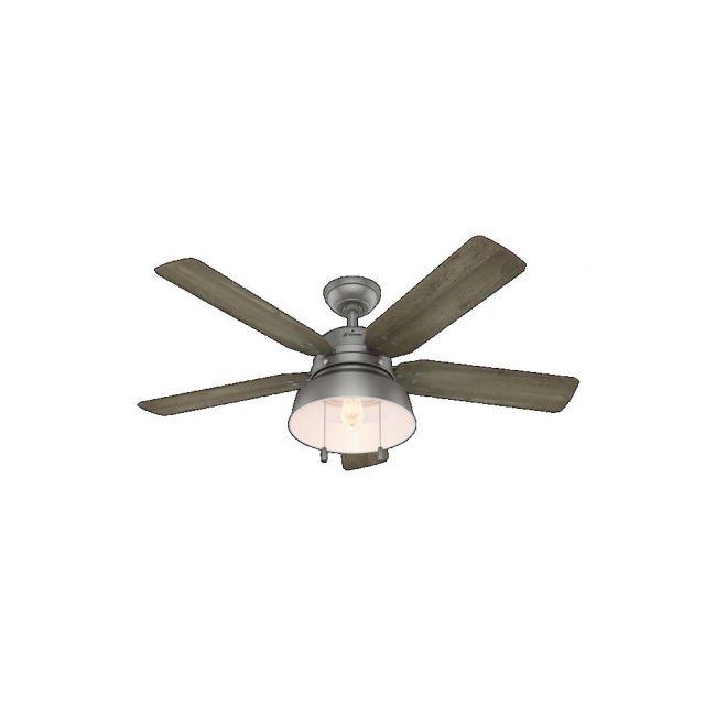 Hunter 59308 Mill Valley 1 LED Light 52 Inch Ceiling Fans In Matte Silver With 5 Grey Pine Blade