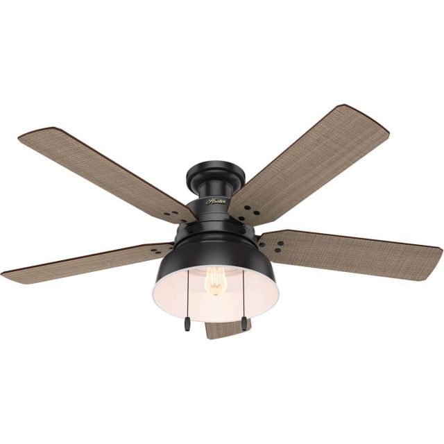 Hunter 59310 Mill Valley 1 LED Light 52 Inch Ceiling Fans In Matte Black With 5 Walnut Stripe Blade