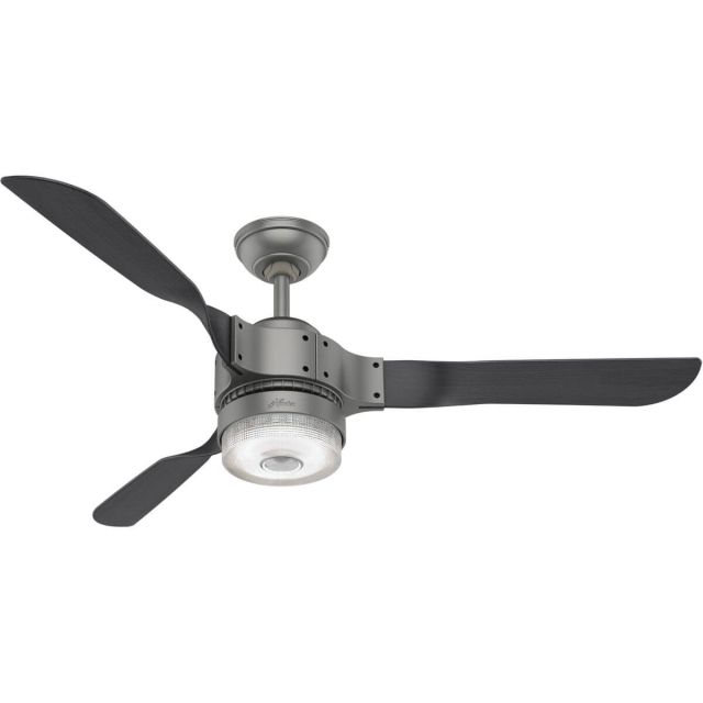 Hunter 59381 Apache 1 LED Light 54 Inch Ceiling Fans In Matte Silver With 3 Black Ash Blade And Clear Holophane Glass