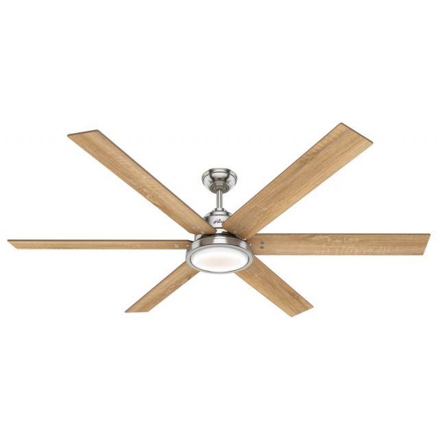 Hunter 59398 Warrant 70 inch 6 Blade LED Ceiling Fan in Brushed Nickel with Drifted Oak-Bleached Grey Pine Blade