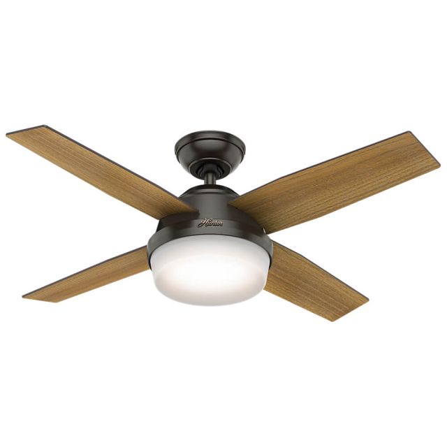 Hunter 59444 Dempsey 2 LED Light 44 Inch Ceiling Fan In Noble Bronze With 4 Mid Century Walnut Blade And Cased White Glass