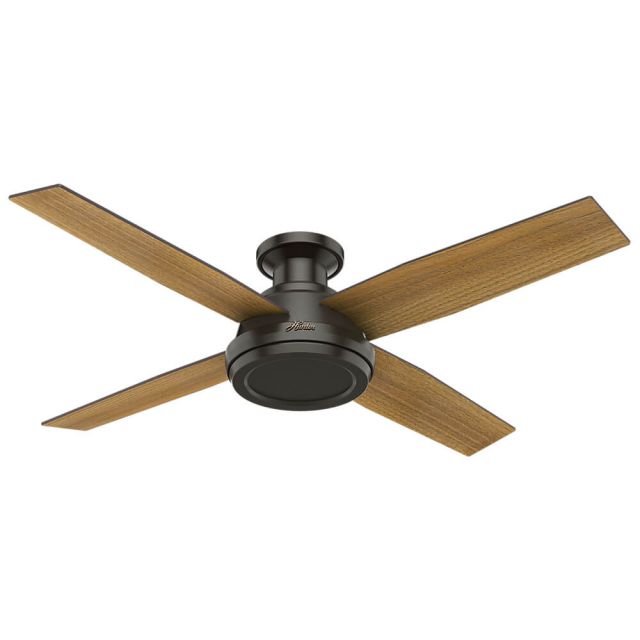 Hunter 59449 Dempsey Low Profile 52 Inch Ceiling Fan In Noble Bronze With 4 Mid Century Walnut Blade