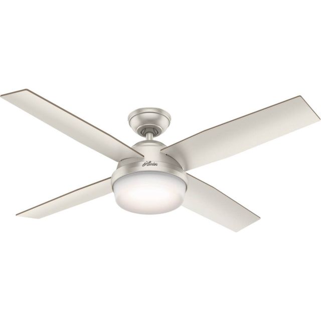 Hunter Dempsey 2 LED Light 52 Inch Ceiling Fan In Matte Nickel 4 Matte Nickel Blade And Cased White Glass - 59450