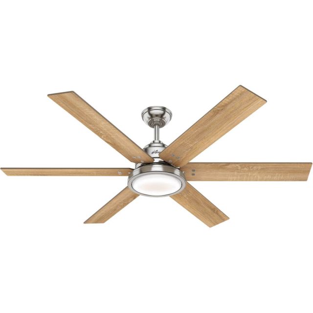 Hunter 59462 Warrant 60 inch 6 Blade LED Ceiling Fan in Brushed Nickel with Drifted Oak-Bleached Grey Pine Blade