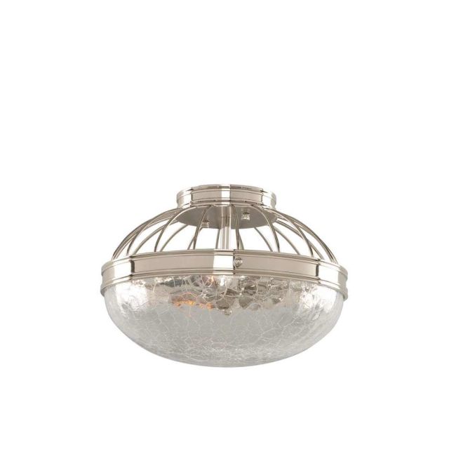 Kalco Lighting 311340PN Montauk 2 Light 12 inch Flush Mount in Polished Nickel with Hand Blown Crackle Glass