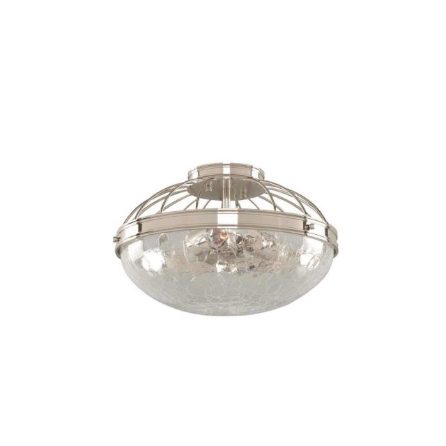 Kalco Lighting 311341PN Montauk 3 Light 14 inch Flush Mount in Polished Nickel with Hand Blown Crackle Glass