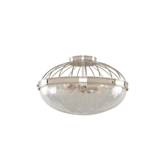 Kalco Lighting 311342PN Montauk 3 Light 16 inch Flush Mount in Polished Nickel with Hand Blown Crackle Glass