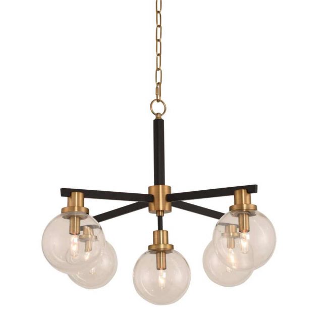 Kalco Lighting 315451BBB Cameo 5 Light 28 inch Pendant in Matte Black-Brushed Pearlized Brass with Clear Glass